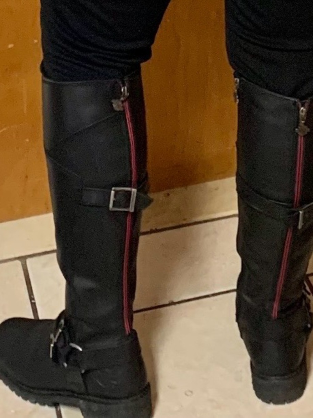 Harley-Davidson Black Boots with Red Zipper Trim